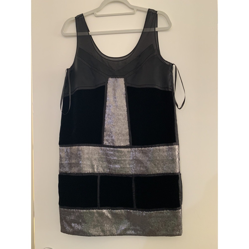 Diane Von Furstenberg Black Silver Mesh Velvet Sequin Party Dress Sz 6